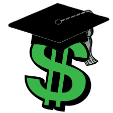 money sign with a black graduation hat on top of sign