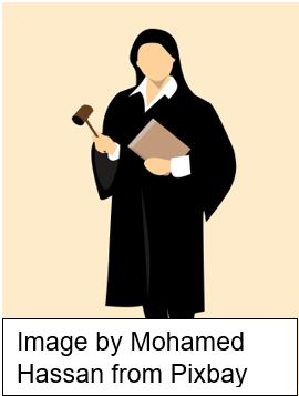 Female figure in black robe with gavel.