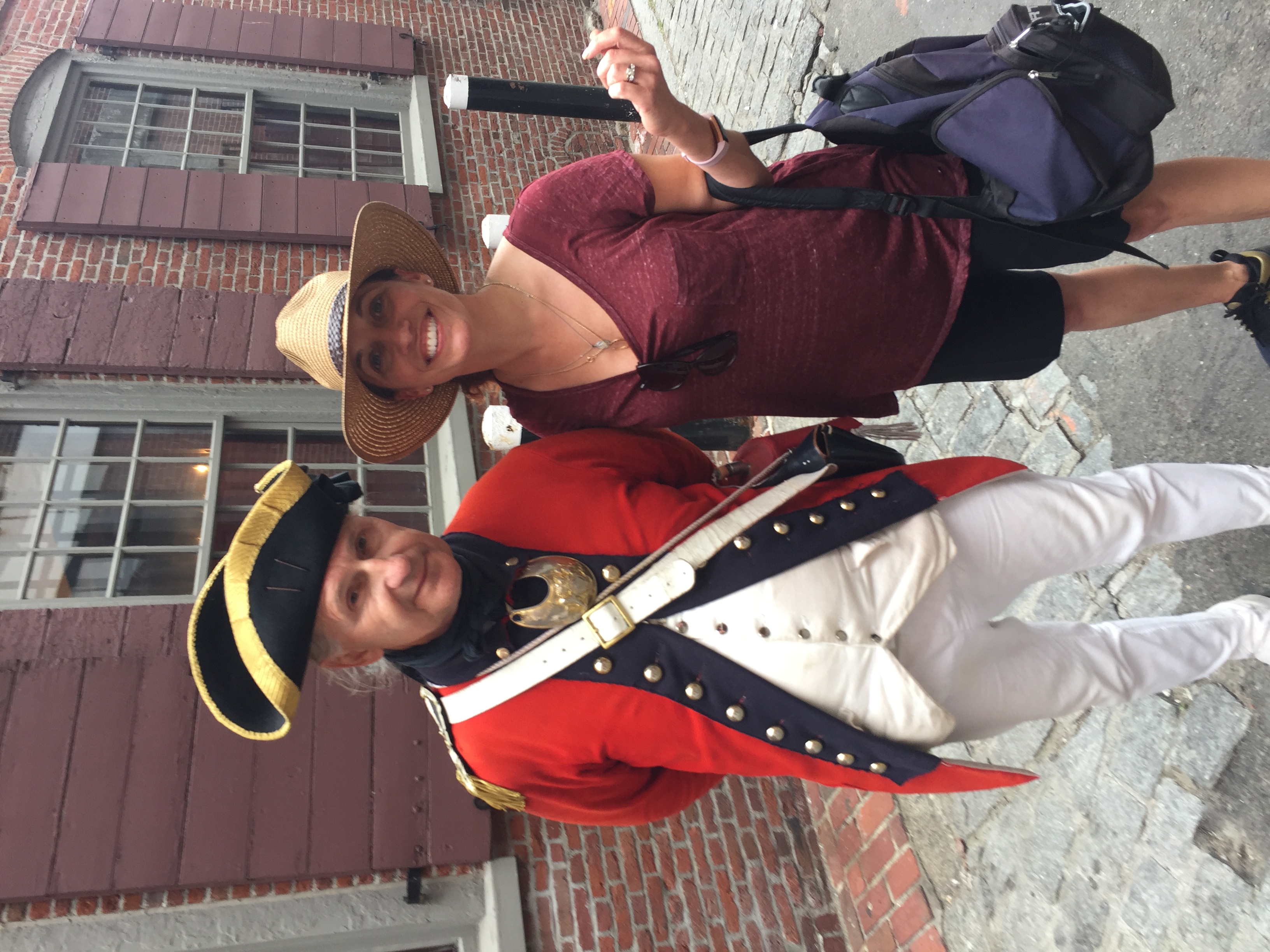 Professor with man in Revolutionary costume.